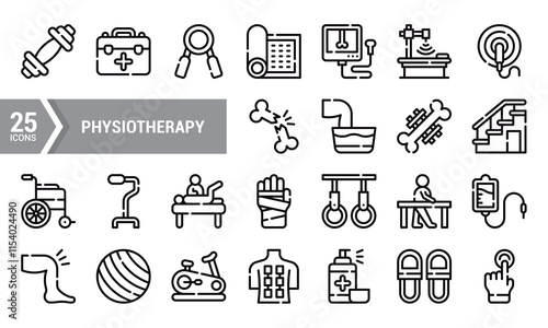 25 Line Icons for Physiotherapy and Rehabilitation.