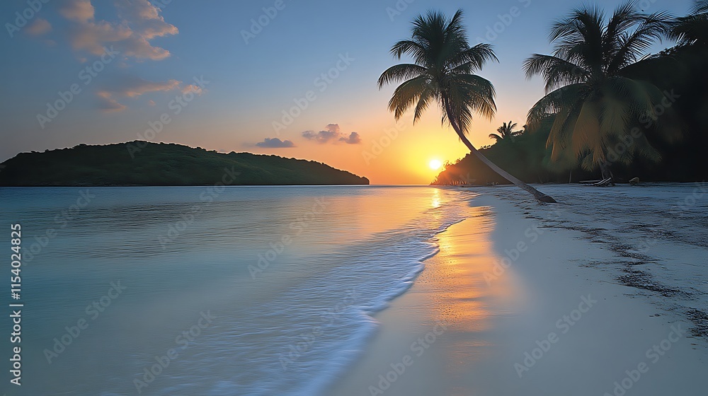 Fototapeta premium Tropical sunset beach scene.