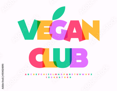 Vector bright emblem Vegan Club. Watercolor creative Font. Trendy Alphabet Letters and Numbers set