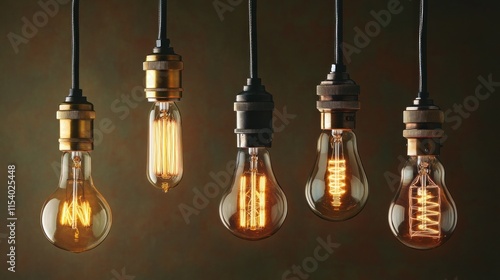 Five vintage Edison light bulbs hanging.