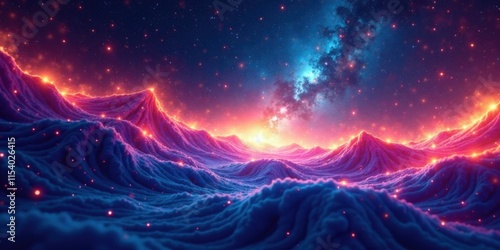 Ethereal Dreamscape Glowing Hills Under a Starry Expanse of Cosmic Dust and Nebulae