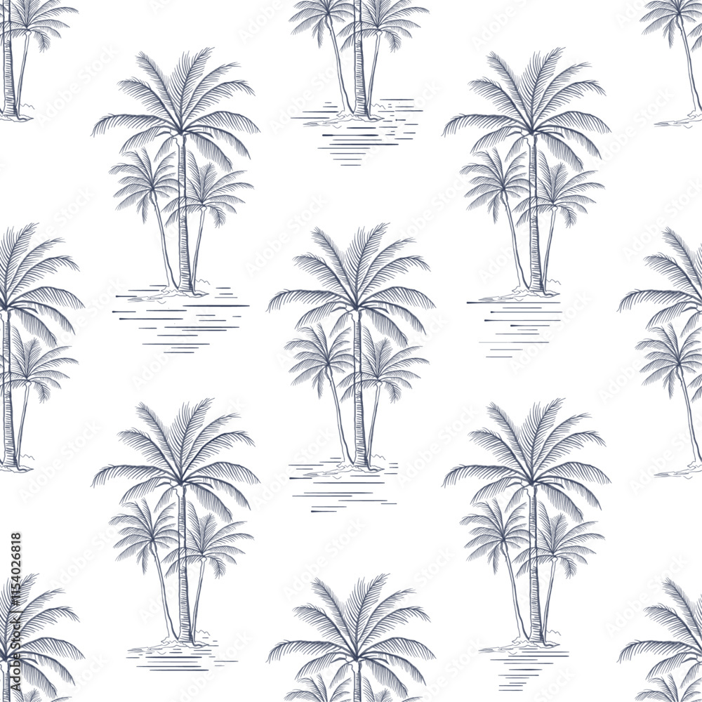 Obraz premium palm tree pattern. hand drawn coconut design. summer pattern background. palm line art design. vintage graphic design. pattern design. tropical graphic design.