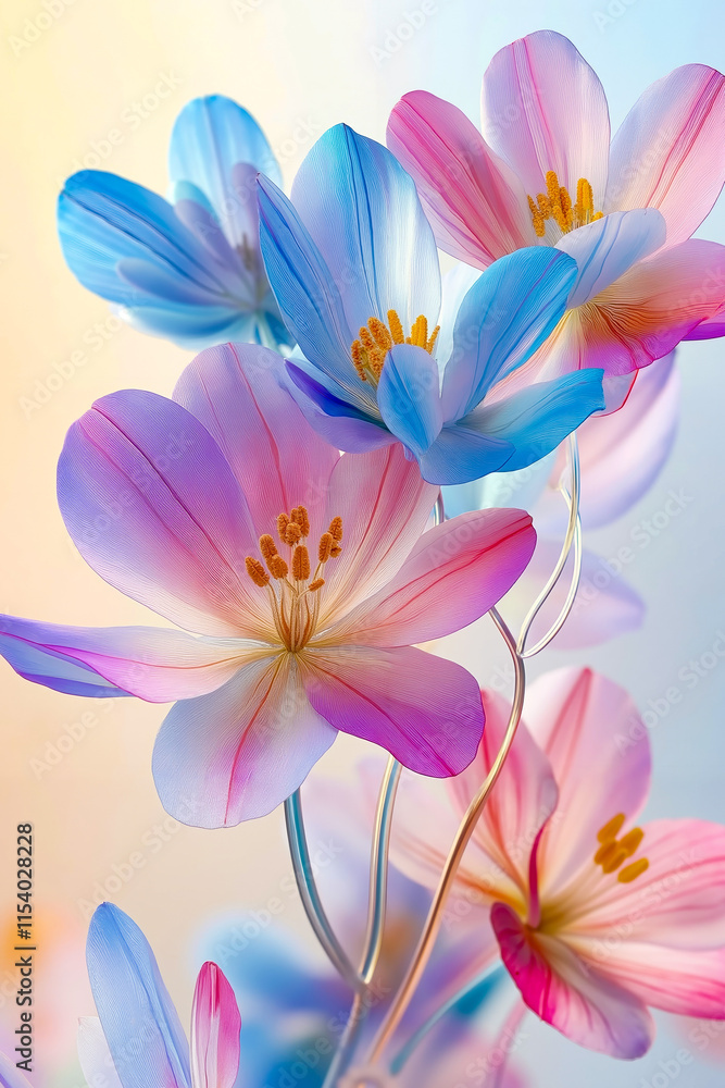 Naklejka premium A bunch of pink and blue flowers in a vase