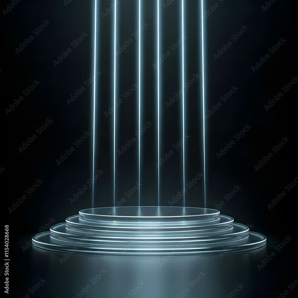 A transparent podium with light beams shining through, creating a tech-inspired look, AI Generated A transparent podium with light beams shining through, creating a tech-inspired look, AI Generated