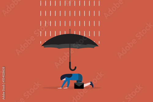 Umbrella protect Business woman. concept of Life insurance, family protection to assure members will be financially supported and risk cover
