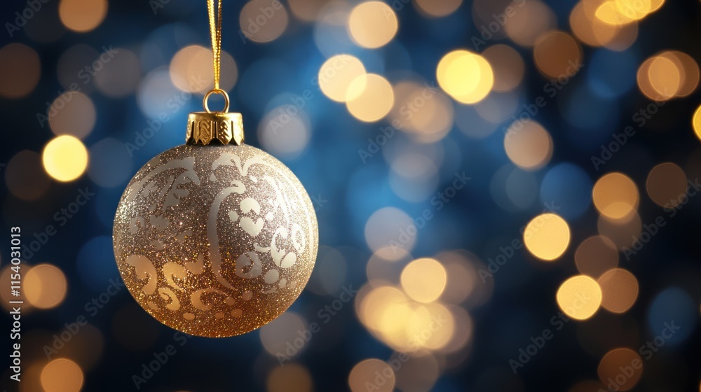 Elegant Glittery Ornament Festive Christmas Decoration Blue Bokeh Background Elegant Glittery Ornament Festive Christmas Decoration Blue Bokeh Background