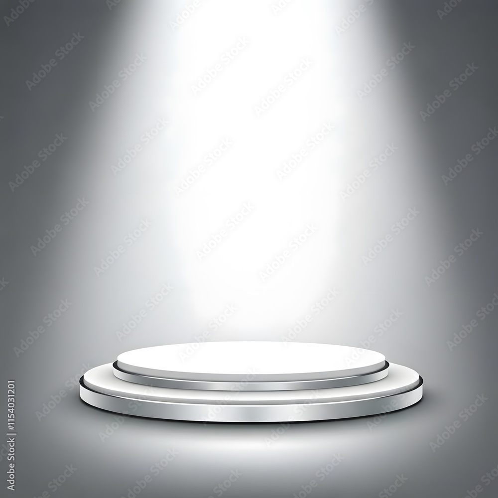 A white podium with silver edges and a soft spotlight on it, AI Generated A white podium with silver edges and a soft spotlight on it, AI Generated