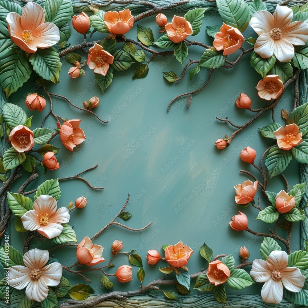 Fototapeta premium A framed image of flowers with a blue background