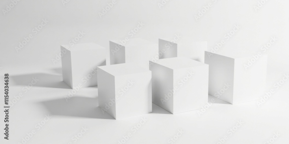 Abstract Minimalist Composition of White Cubes Displaying Soft Light and Shadow Interactions Abstract Minimalist Composition of White Cubes Displaying Soft Light and Shadow Interactions