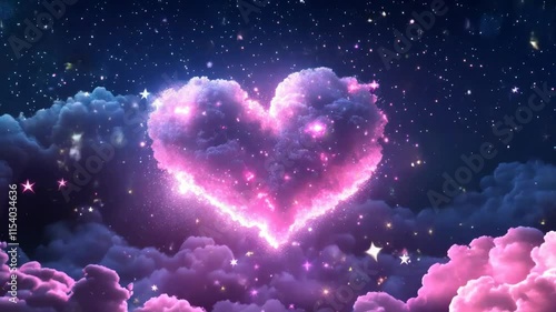 Dreamy pink heart nebula in starry sky with luminous clouds