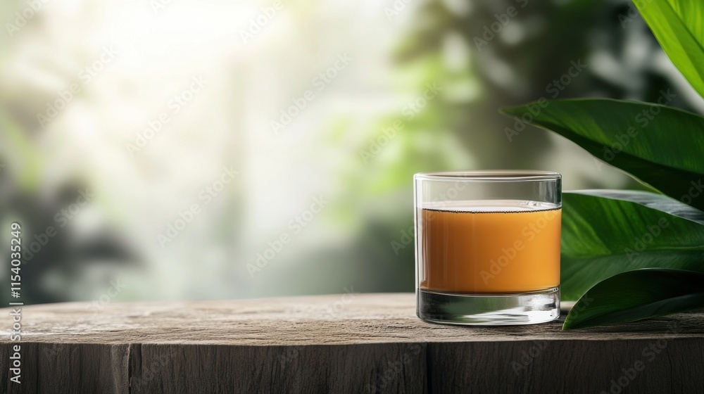 tropical coffee scene, vietnamese coconut coffee in a glass cup on a rustic table, complemented by tropical decor and sunlight filtering through tropical coffee scene, vietnamese coconut coffee in a glass cup on a rustic table, complemented by tropical decor and sunlight filtering through