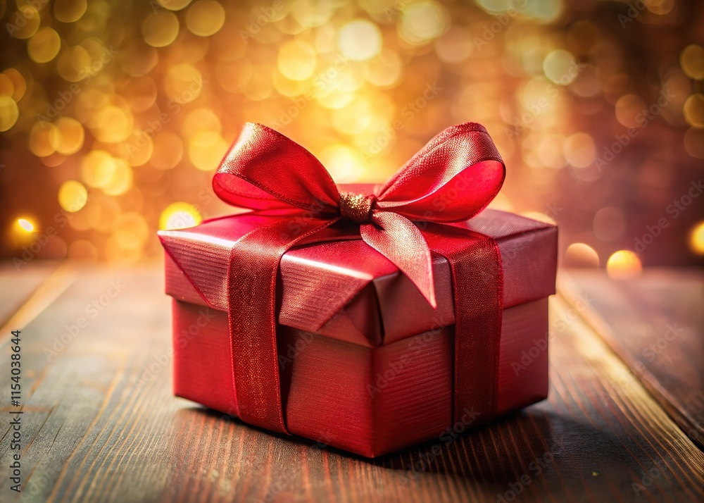 Red gift box, gleaming ribbon, soft background; AI photography. Red gift box, gleaming ribbon, soft background; AI photography.
