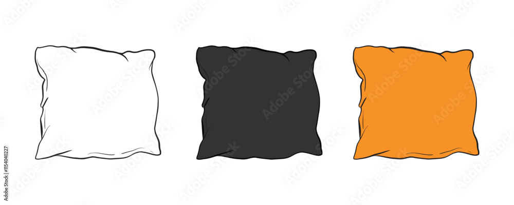 Three Simple Pillow Illustrations in White, Gray, and Orange Three Simple Pillow Illustrations in White, Gray, and Orange