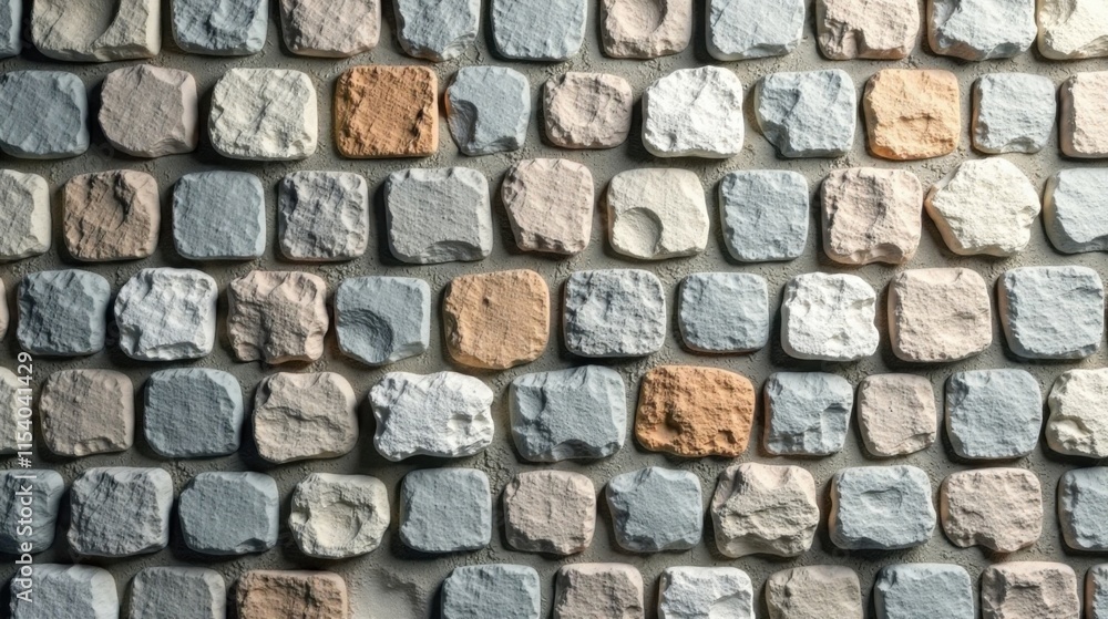 Textured Stone Wall Background A Seamless Pattern of Irregularly Shaped, Pastel-Colored Stones Set in Mortar Textured Stone Wall Background A Seamless Pattern of Irregularly Shaped, Pastel-Colored Stones Set in Mortar