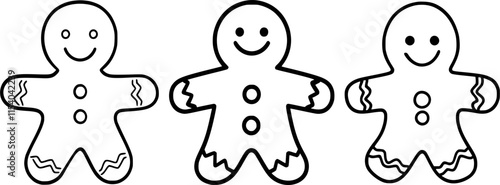 gingerbread men with smiling faces, decorated with icing patterns