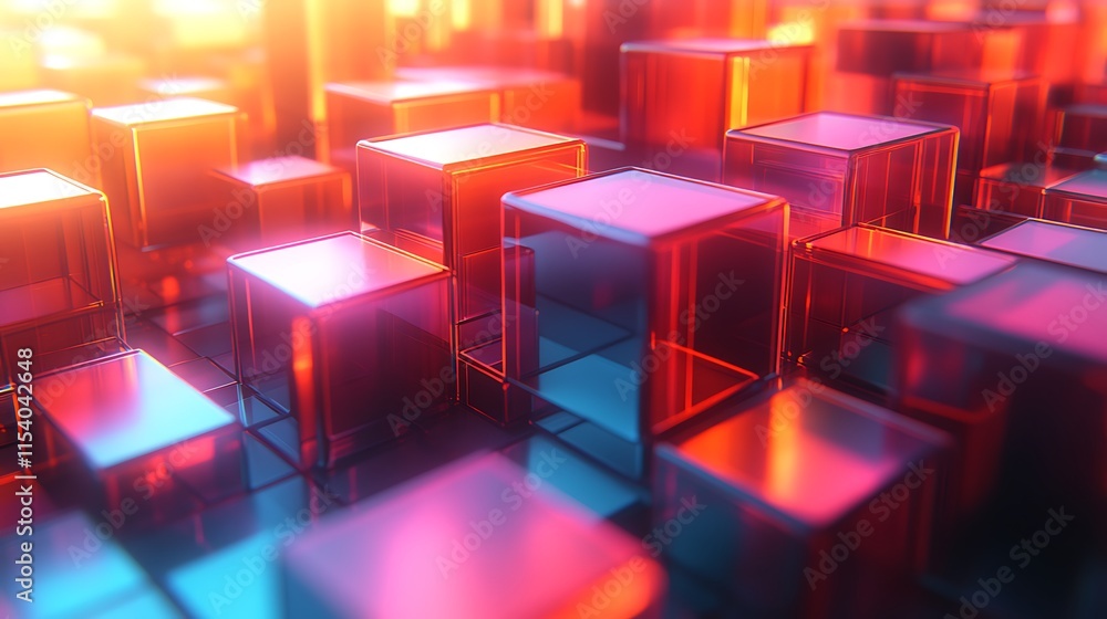 Abstract Red and Blue Glass Cubes Illuminated Abstract Red and Blue Glass Cubes Illuminated