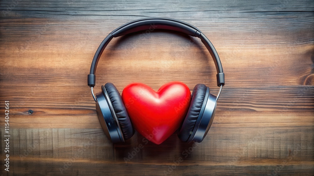 A close-up shot of a heart with headphones wrapped around it, symbolizing love and music , audio, music, audio, music A close-up shot of a heart with headphones wrapped around it, symbolizing love and music , audio, music, audio, music