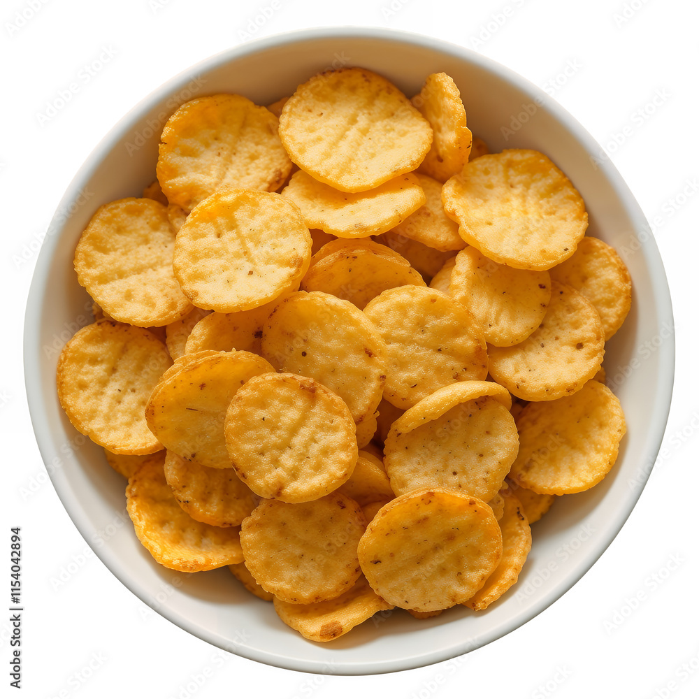 white bowl with crispy potato chips isolated on transparent background Generative Ai. white bowl with crispy potato chips isolated on transparent background Generative Ai.