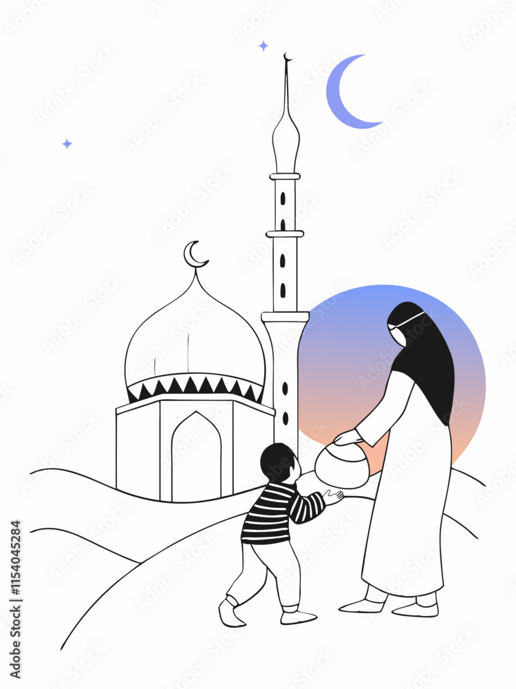 Fototapeta premium mosque dome and minarets against a sunset gradient