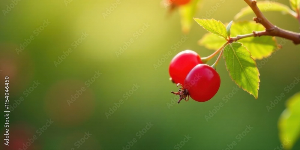 Vibrant Red Berries on a Lush Green Branch Bask in the Warm Sunlight of a Peaceful Summer Day Vibrant Red Berries on a Lush Green Branch Bask in the Warm Sunlight of a Peaceful Summer Day