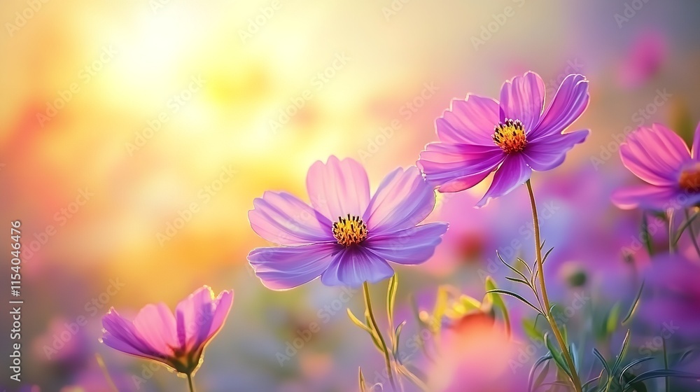 An illustration of wild flowers on a meadow at sunset. Generative Ai An illustration of wild flowers on a meadow at sunset. Generative Ai