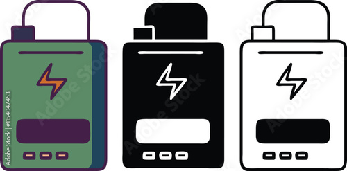 Portable Power Bank Green, Black, White Icon Designs