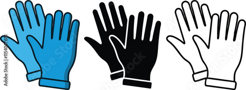 Protective Gloves Blue, Black, White, Safety, Hygiene, Icons
