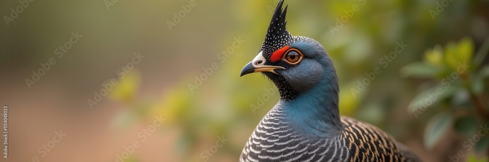 Striking Portrait of a Crested Argus Pheasant with Vivid Blue Plumage and Intriguing Patterns in a Natural Outdoor Setting
