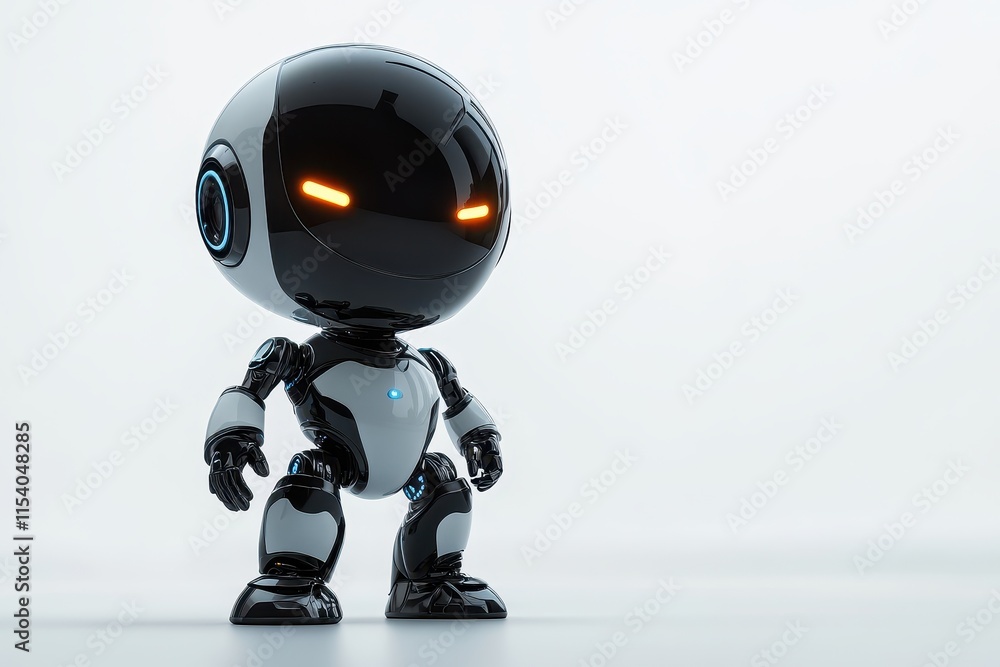 A sleek, futuristic robot figure with glowing eyes and a glossy finish. A sleek, futuristic robot figure with glowing eyes and a glossy finish.