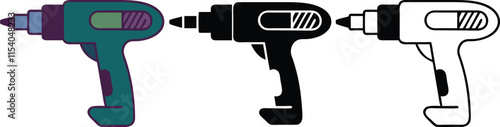 Cordless Drill Icons Green, Black, White Power Tool Designs