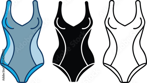 Stylish Womens OnePiece Swimsuits Blue, Black, and White Designs