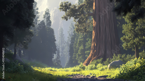 Giant sequoia forest - the largest trees on earth in sequoia national park, california, usa. beautiful simple ai generated image in unique. Sequoia. Illustration