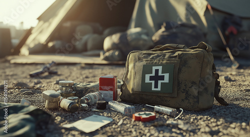 Military First Aid Kit Supplies Desert Battlefield Camp, Military Camp First Aid Kit Supplies Medical Backpack Gear