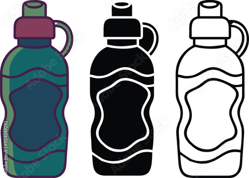 Reusable Water Bottle Variations Green, Black, and Outline Designs