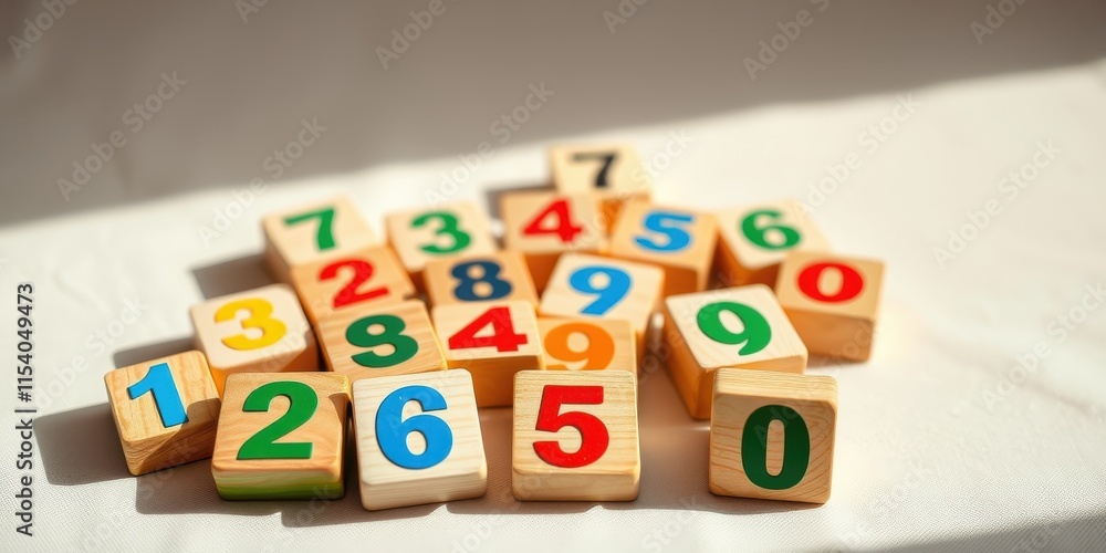 Colorful Wooden Number Blocks Scattered on a Surface Colorful Wooden Number Blocks Scattered on a Surface
