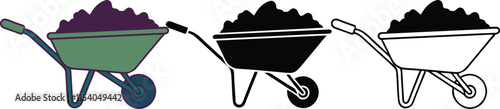 Wheelbarrow Illustrations Color, Black, White, Construction Tool