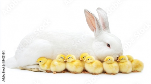 Wallpaper Mural White Fluffy Easter Bunny Surrounded By Little Yellow Chicks Torontodigital.ca