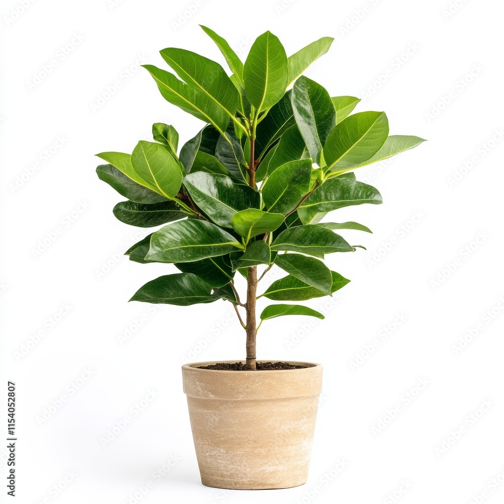 A potted bay laurel plant isolated on white background A potted bay laurel plant isolated on white background