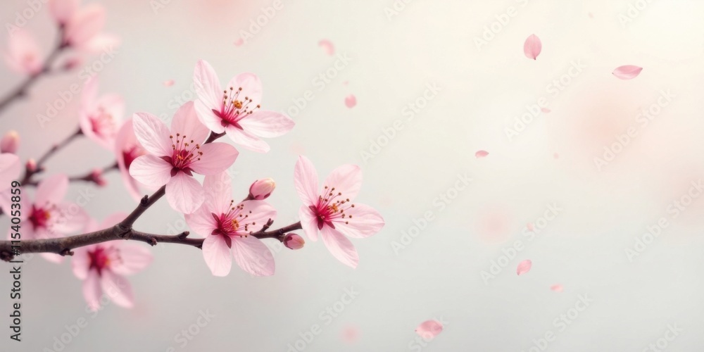 Delicate Pink Blossoms Drifting Gently on a Soft Breeze, a Serene Springtime Scene Delicate Pink Blossoms Drifting Gently on a Soft Breeze, a Serene Springtime Scene