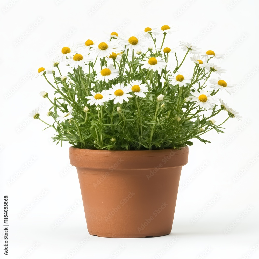A potted chamomile plant isolated on white background A potted chamomile plant isolated on white background