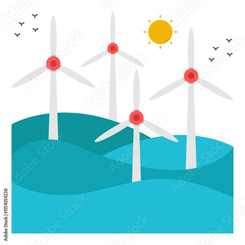 Editable design icon of wind farm landscape