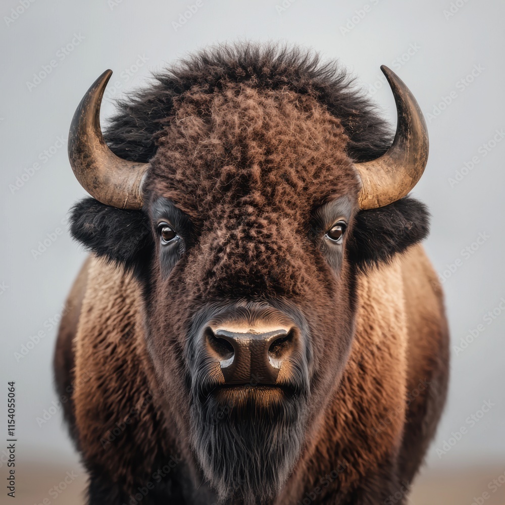 Majestic Bison Close-Up with Detailed Fur and Intense Expression