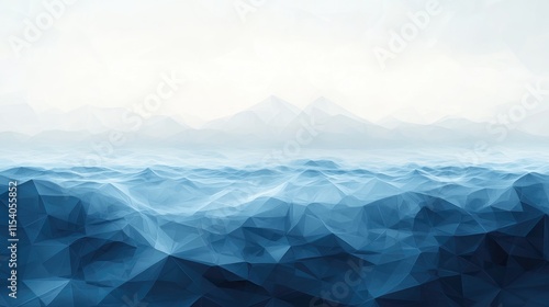 Abstract Low Poly Blue Ocean and Mountainscape