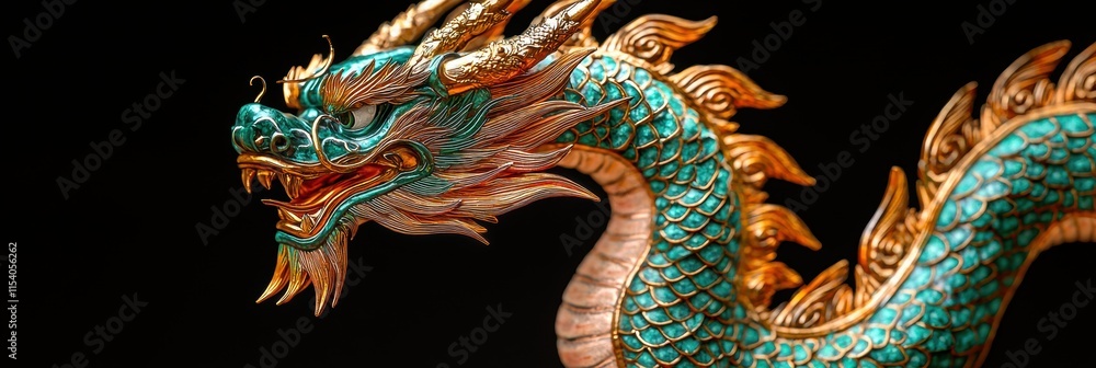 Obraz premium Intricate Dragon Sculpture with Vibrant Colors and Detailed Features