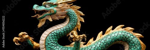 Wallpaper Mural Ornate Green Dragon Sculpture with Gold Accents on Black Background Torontodigital.ca