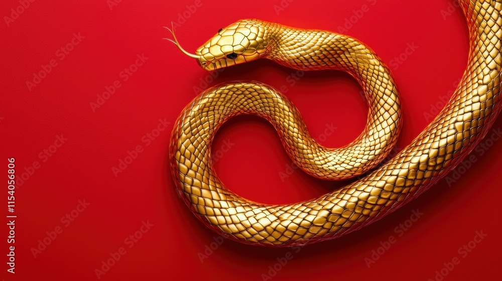 Obraz premium Golden Snake on Red Background, Captivating and Striking Visual