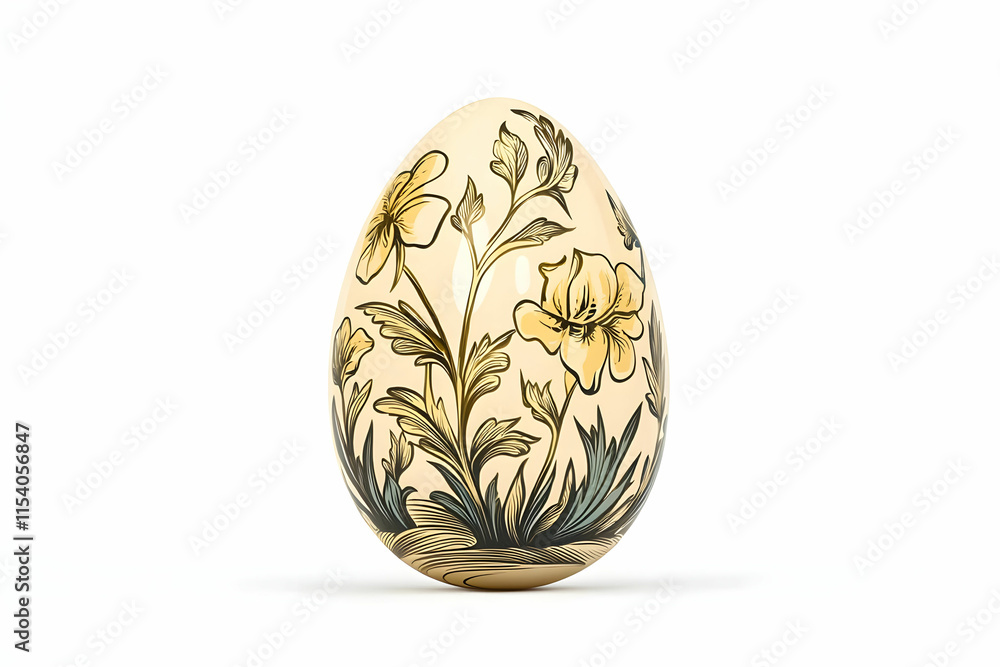 Ornate Decorative Egg with Floral Design Featuring Delicate Yellow Flowers on a Cream Background Ornate Decorative Egg with Floral Design Featuring Delicate Yellow Flowers on a Cream Background