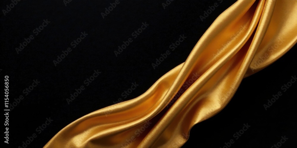 Luxurious Golden Silk Draped Elegantly Against a Deep Black Background, Perfect for Elegant Designs and Luxurious Presentations Luxurious Golden Silk Draped Elegantly Against a Deep Black Background, Perfect for Elegant Designs and Luxurious Presentations