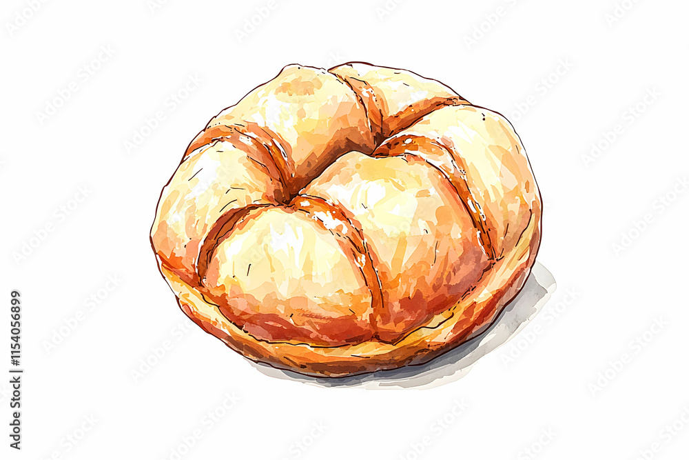 Fototapeta premium Freshly Baked Round Pastry with Golden Brown Crust and Fluffy Texture on White Background