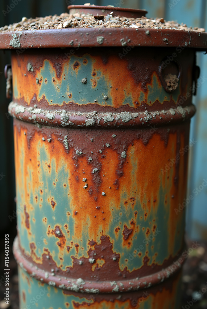 Close-Up of Decrepit Metal Garbage Can Highlighting Textural Details Close-Up of Decrepit Metal Garbage Can Highlighting Textural Details